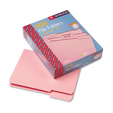 Smead File Folders- 1/3 Cut- Top Tab- Letter- Pink- 100/Box SM33258